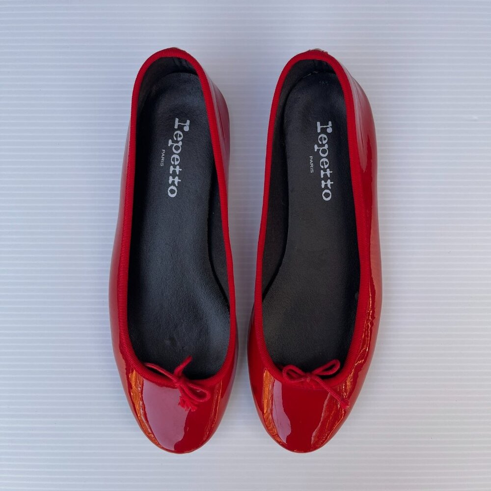 Repetto Lili Patent Leather Flats "Flame" Red - Size 39.5 EU/Size 8 US